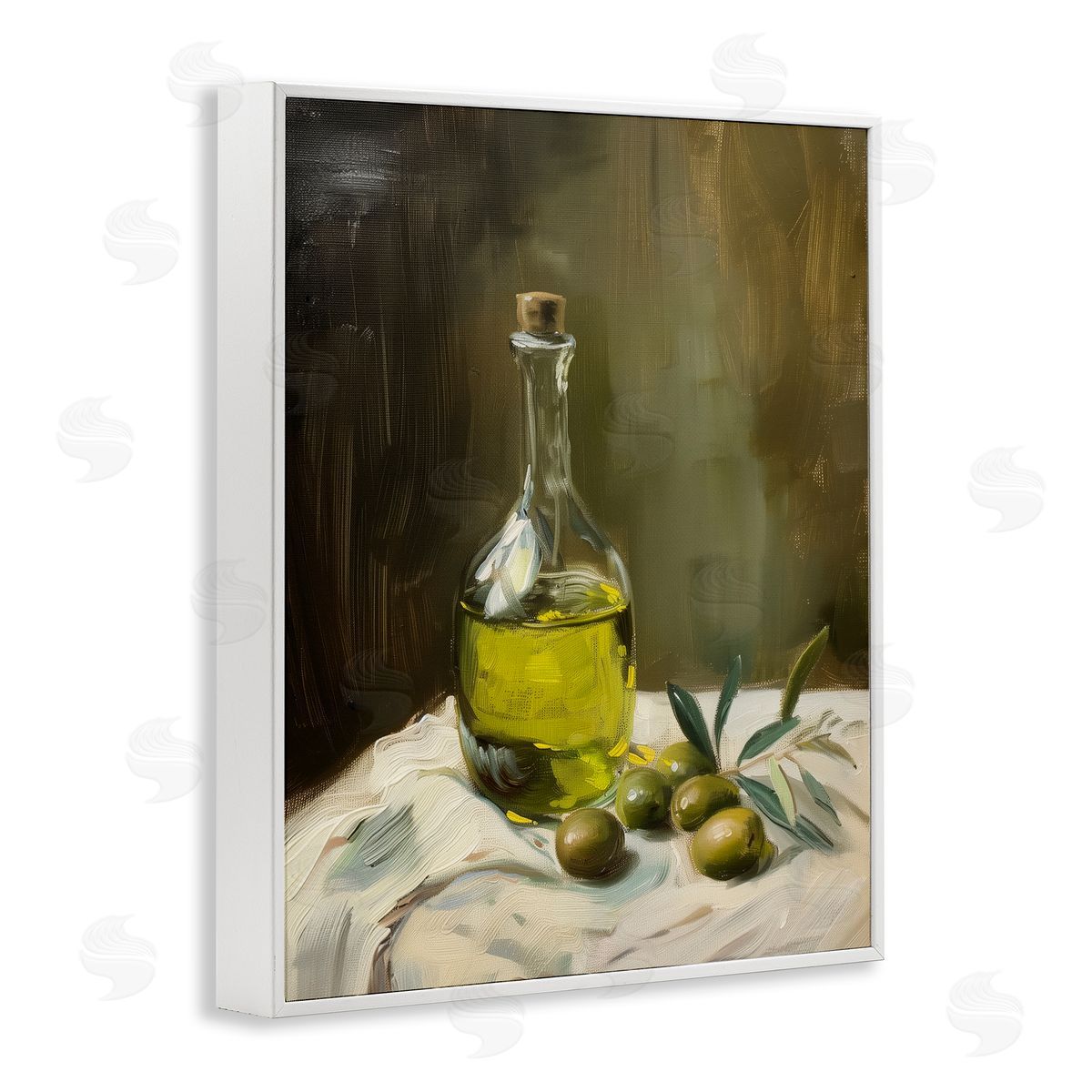 Olive Oil Still Life White Frame Print Wall Art, Home Decor by Arlington Prints