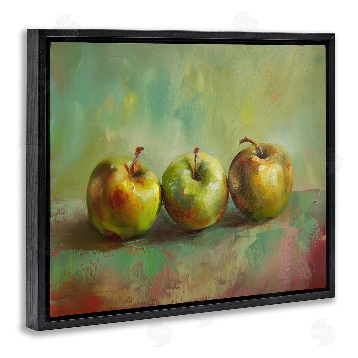 Traditional Apple Trio Still Life Black Floating Frame Canvas Wall Art, Home Decor by Arlington Prints