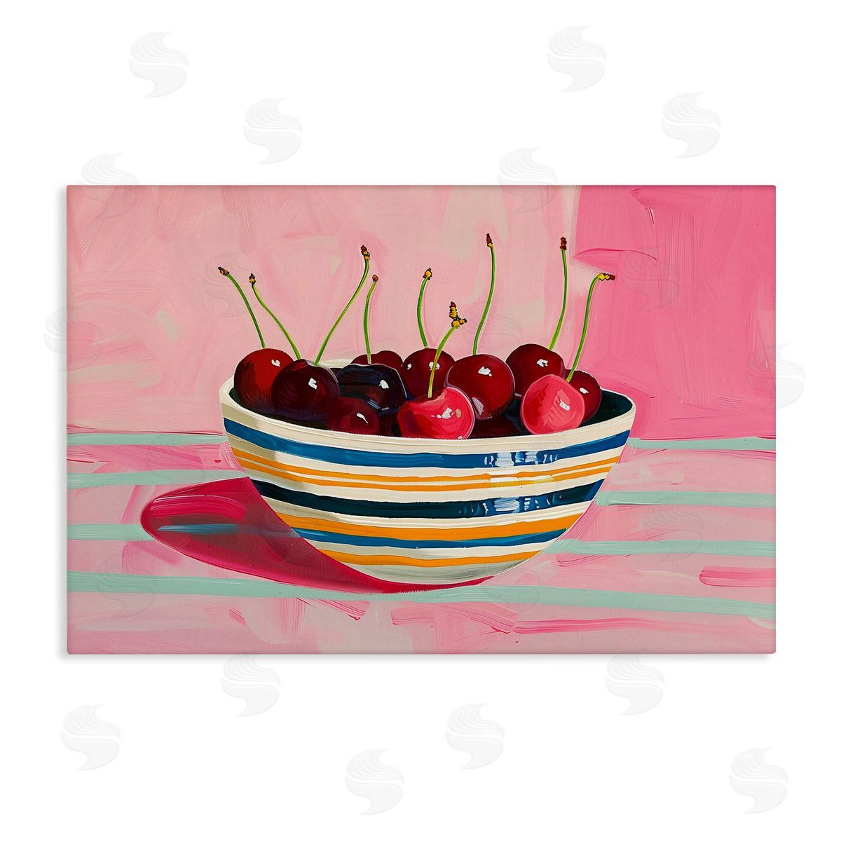 Bowl of Cherries on Pink Canvas Wall Art, Home Decor by Arlington Prints