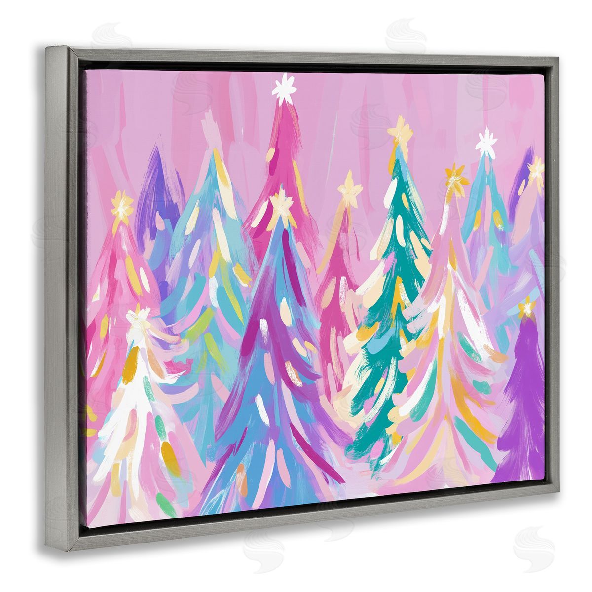 Pastel Christmas Trees Abstraction Grey Floating Frame Canvas Wall Art, Home Decor by Arlington Prints