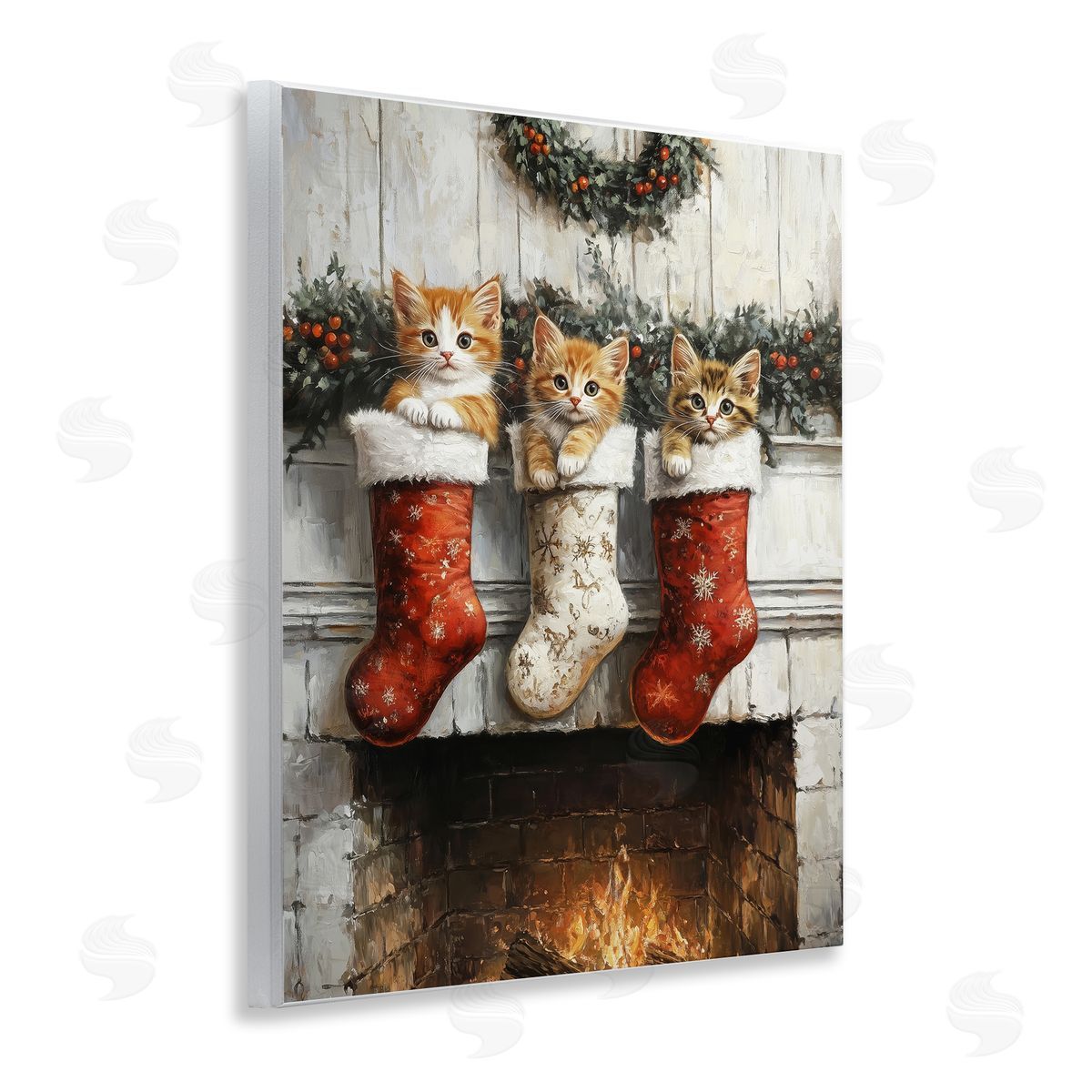 Christmas Kittens in Stockings Wood Plaque Wall Art, Home Decor by Arlington Prints