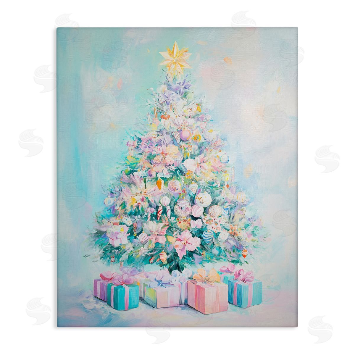 Pastel Christmas Tree on Blue Canvas Wall Art, Home Decor by Arlington Prints