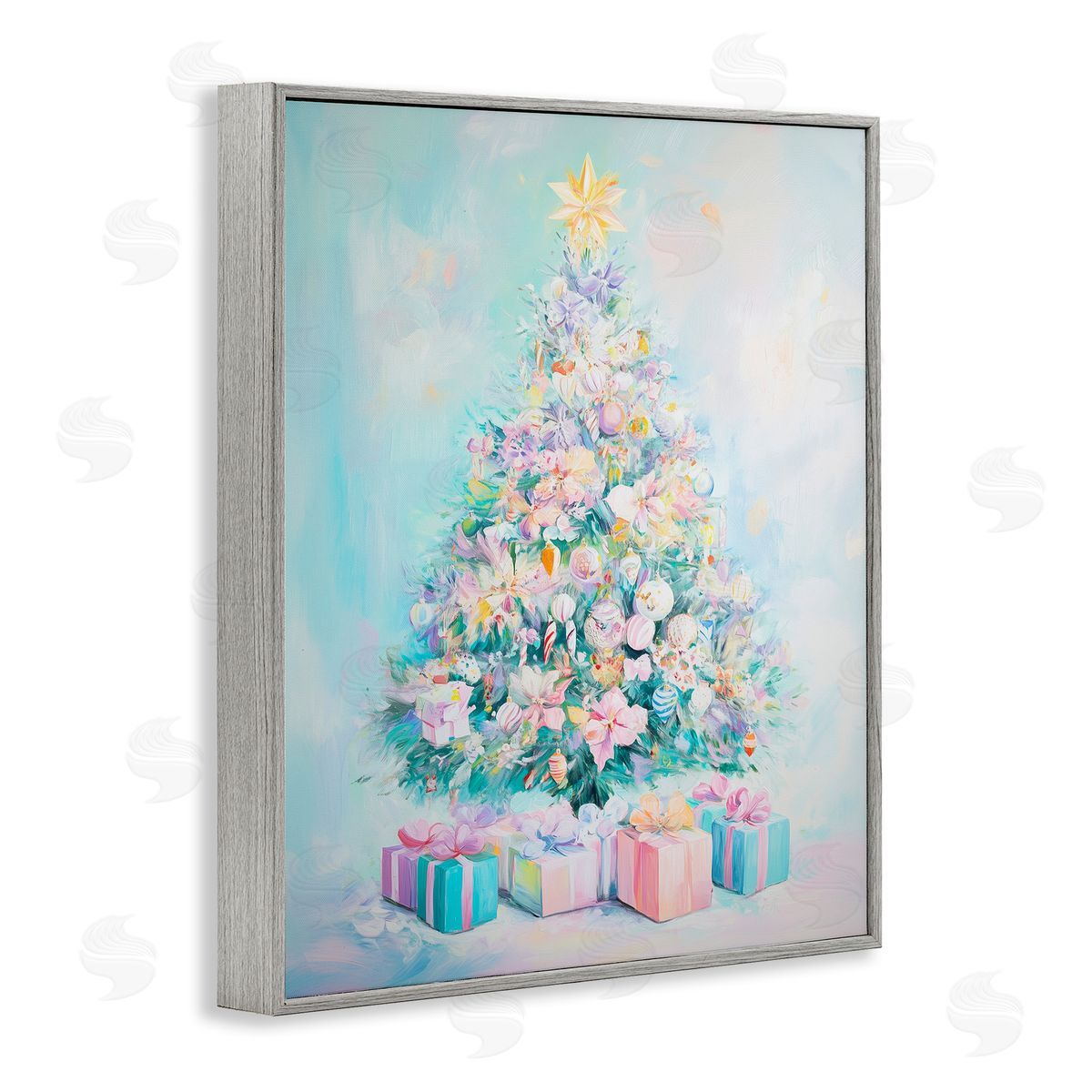 Pastel Christmas Tree on Blue Grey Frame Print Wall Art, Home Decor by Arlington Prints