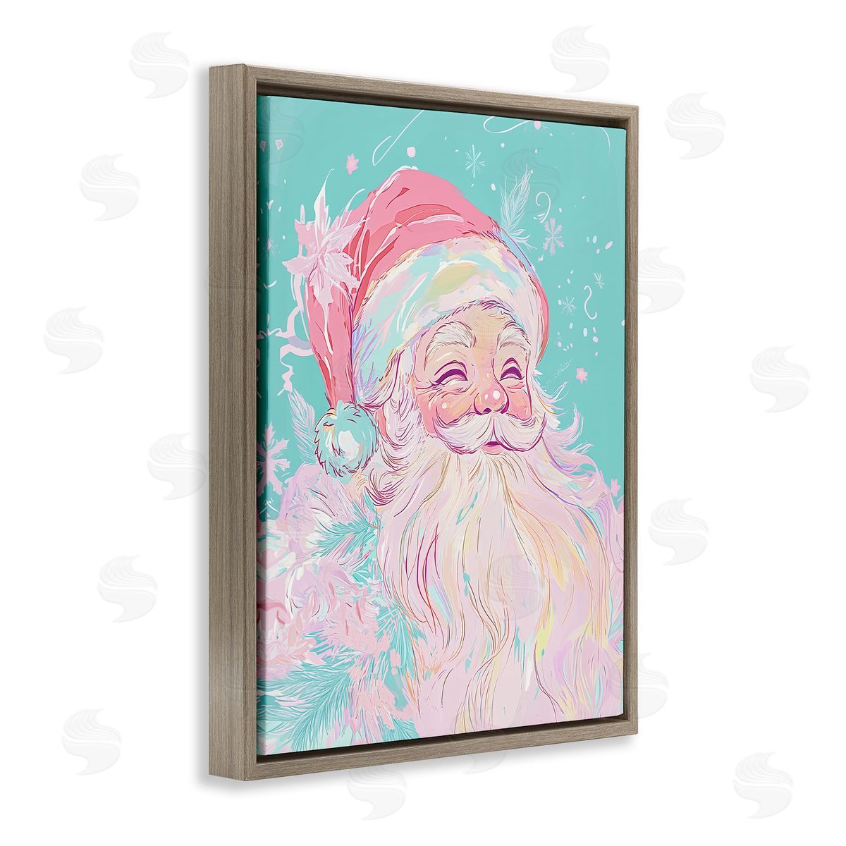 Pastel Jolly Santa Claus Brown Floating Frame Canvas Wall Art, Home Decor by Arlington Prints