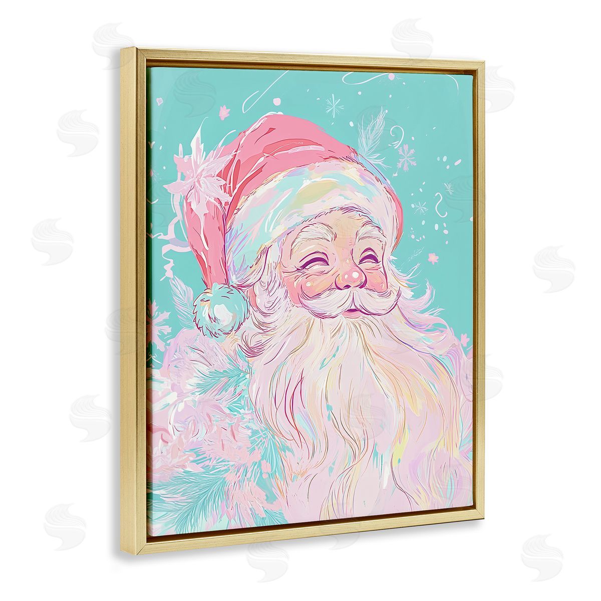 Pastel Jolly Santa Claus Gold Floating Frame Canvas Wall Art, Home Decor by Arlington Prints