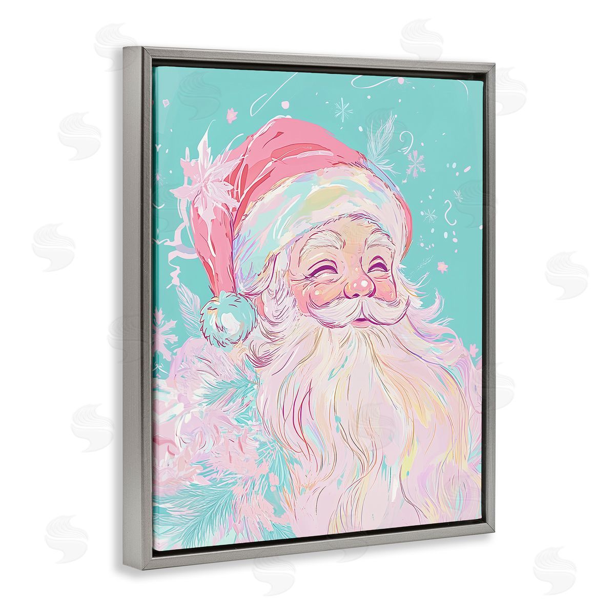 Pastel Jolly Santa Claus Grey Floating Frame Canvas Wall Art, Home Decor by Arlington Prints