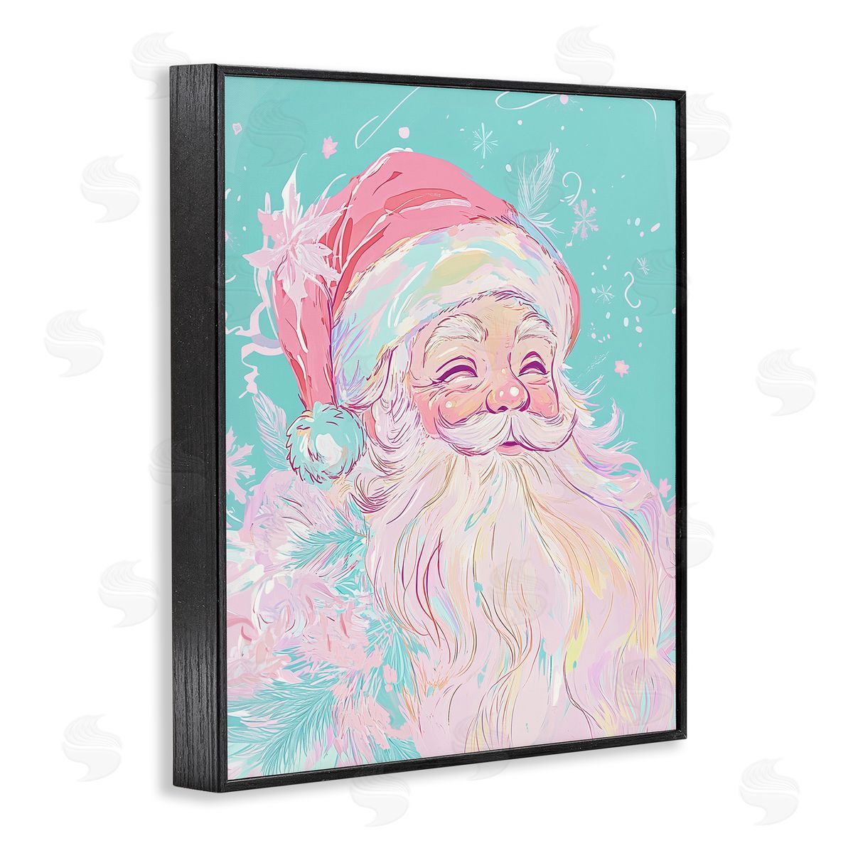 Pastel Jolly Santa Claus Black Frame Print Wall Art, Home Decor by Arlington Prints