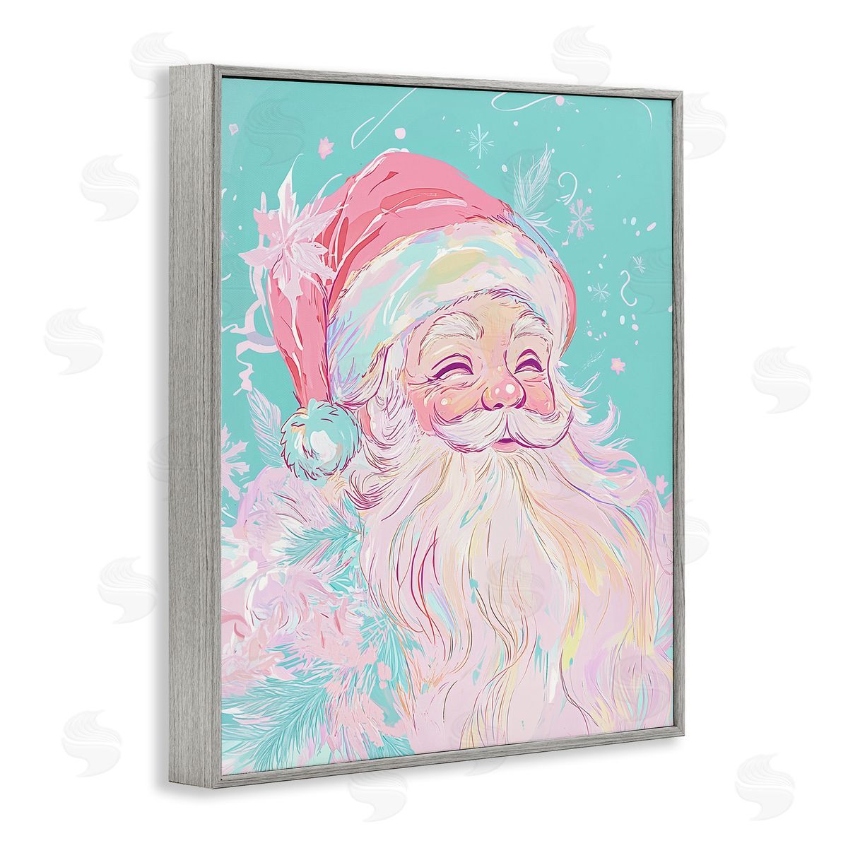 Pastel Jolly Santa Claus Grey Frame Print Wall Art, Home Decor by Arlington Prints