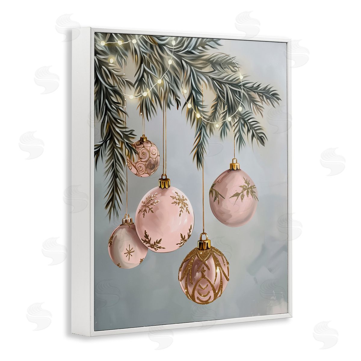 Pink Hanging Christmas Ornaments White Frame Print Wall Art, Home Decor by Arlington Prints