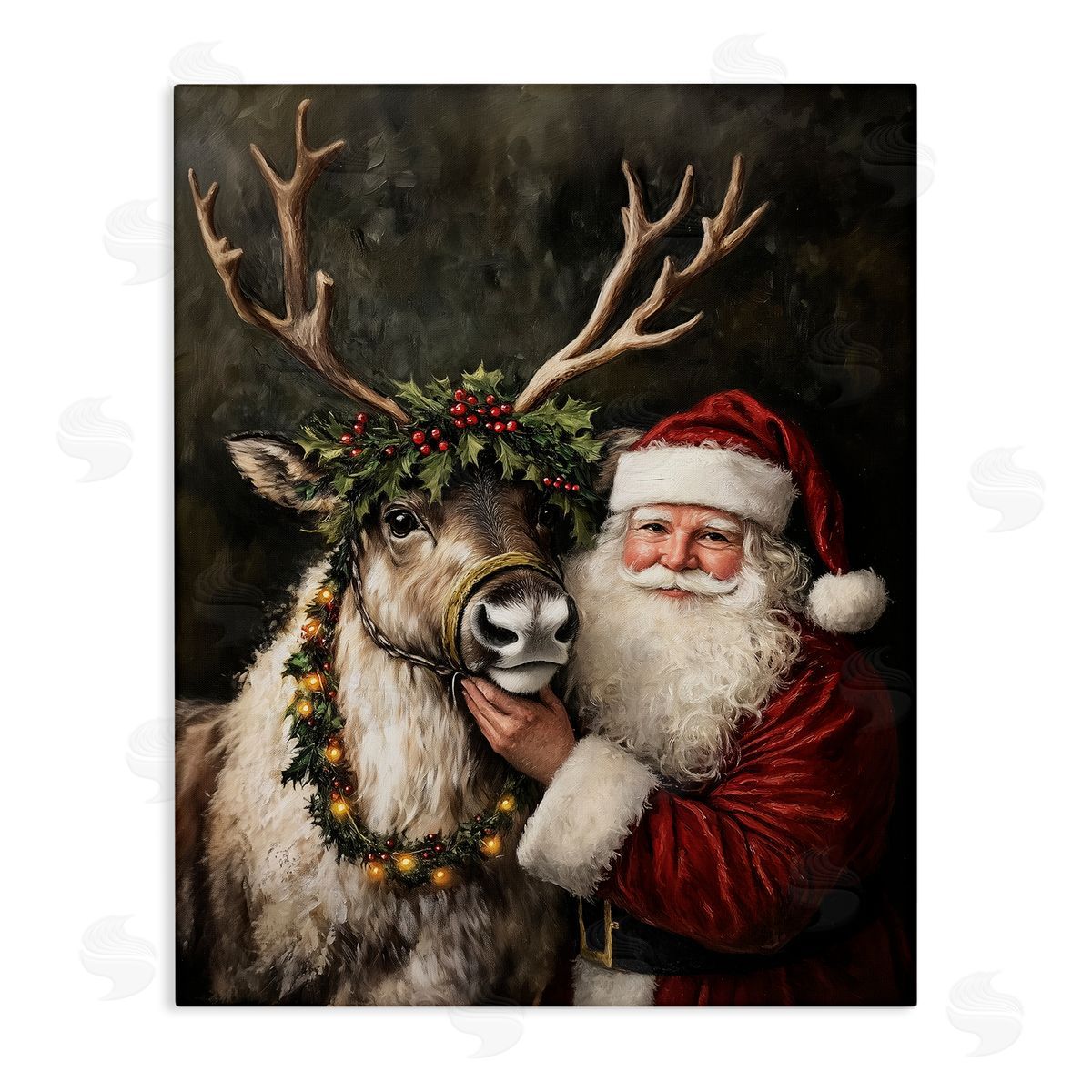 Santa & Reindeer Portrait Canvas Wall Art, Home Decor by Arlington Prints