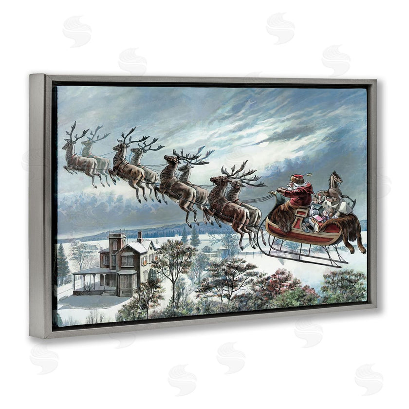 Arlington Prints | Santa's Sleigh over Town