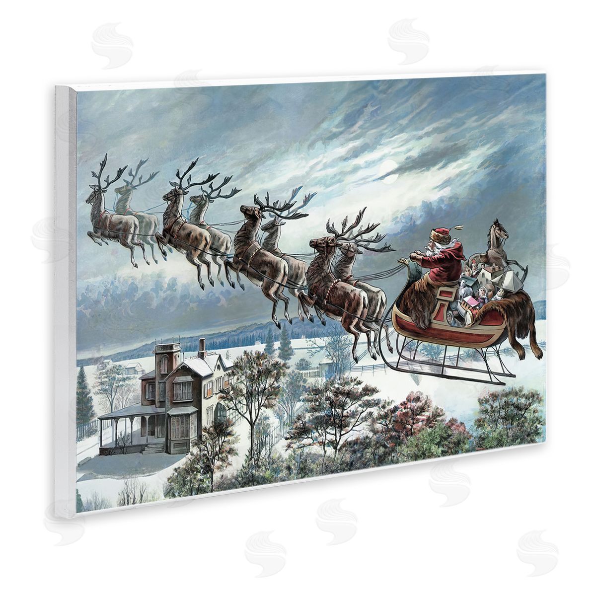 Santa's Sleigh over Town Wood Plaque Wall Art, Home Decor by Arlington Prints