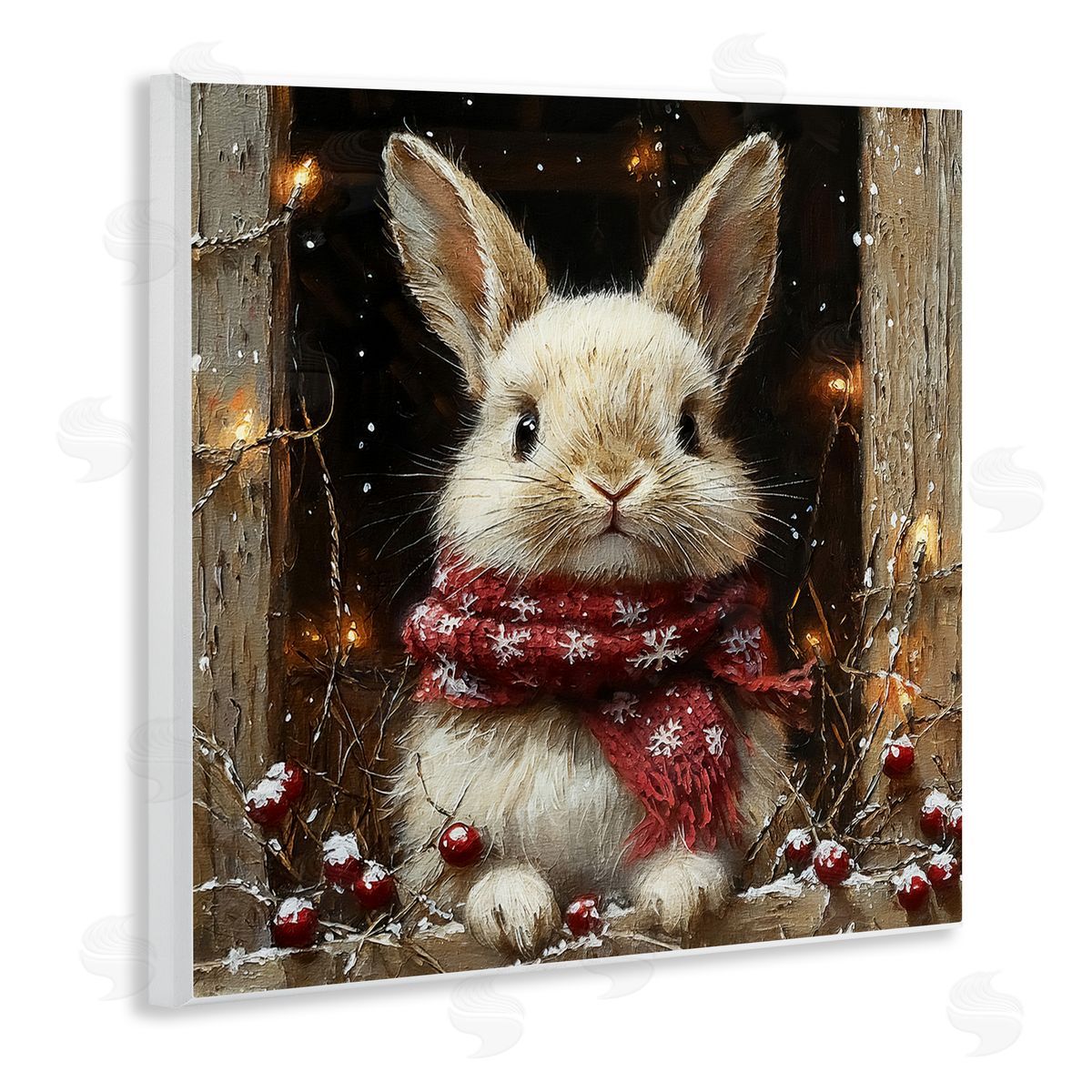 Bunny with Snowy Holly Berries Wood Plaque Wall Art, Home Decor by Riley B