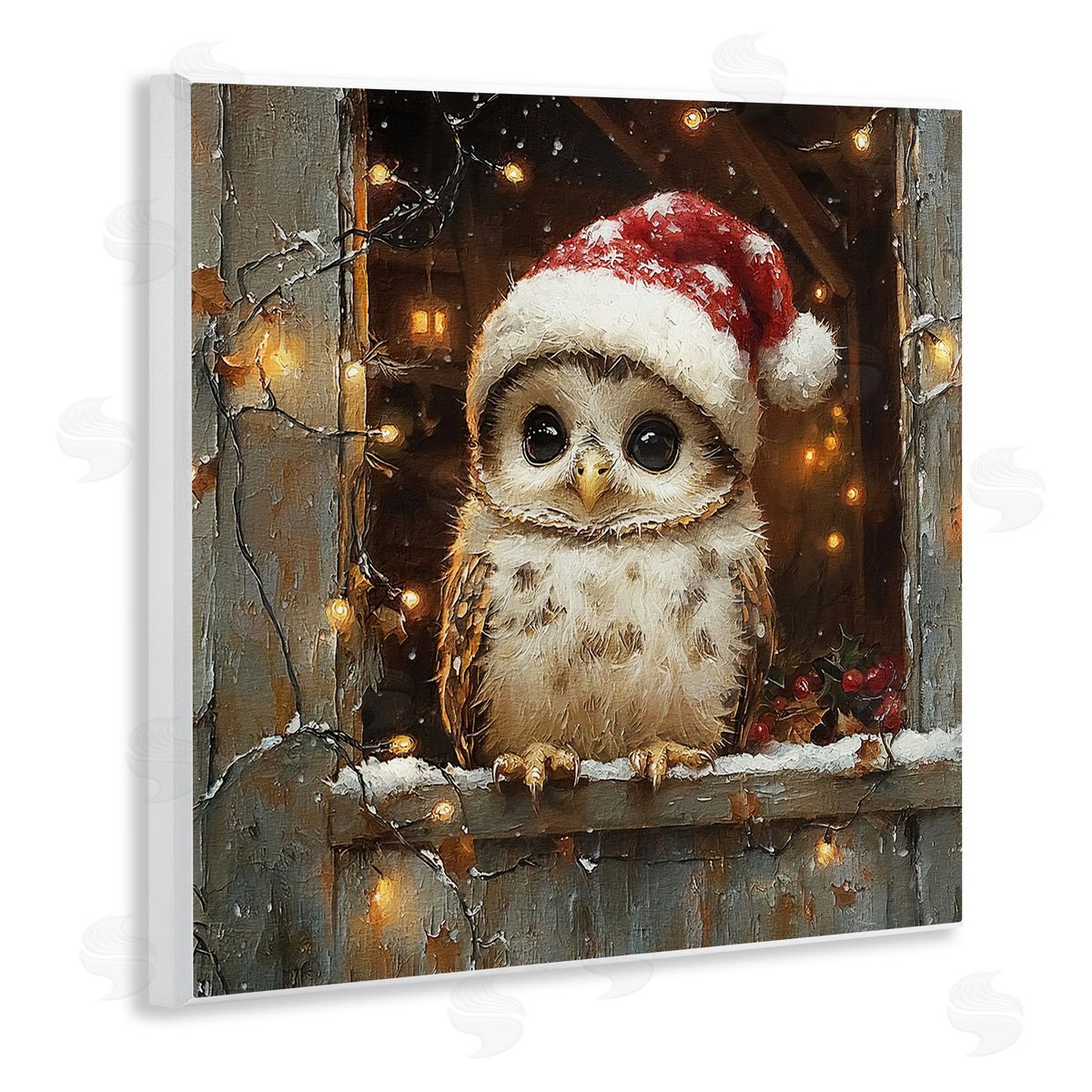 Festive Owl with Holiday Lights Wood Plaque Wall Art, Home Decor by Riley B