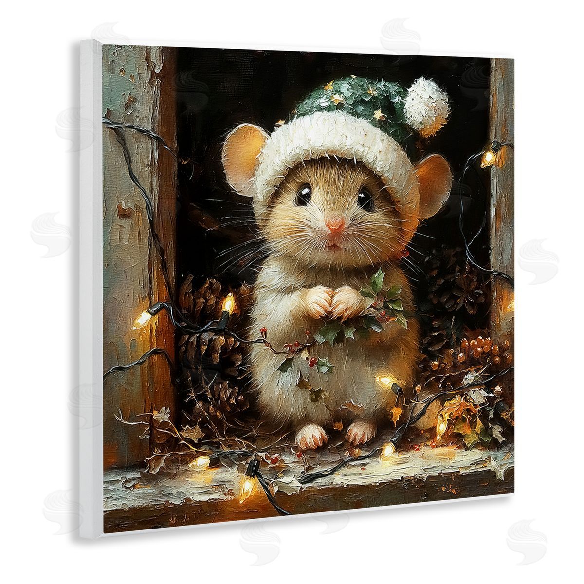 Barn Mouse with Christmas Lights Wood Plaque Wall Art, Home Decor by Riley B
