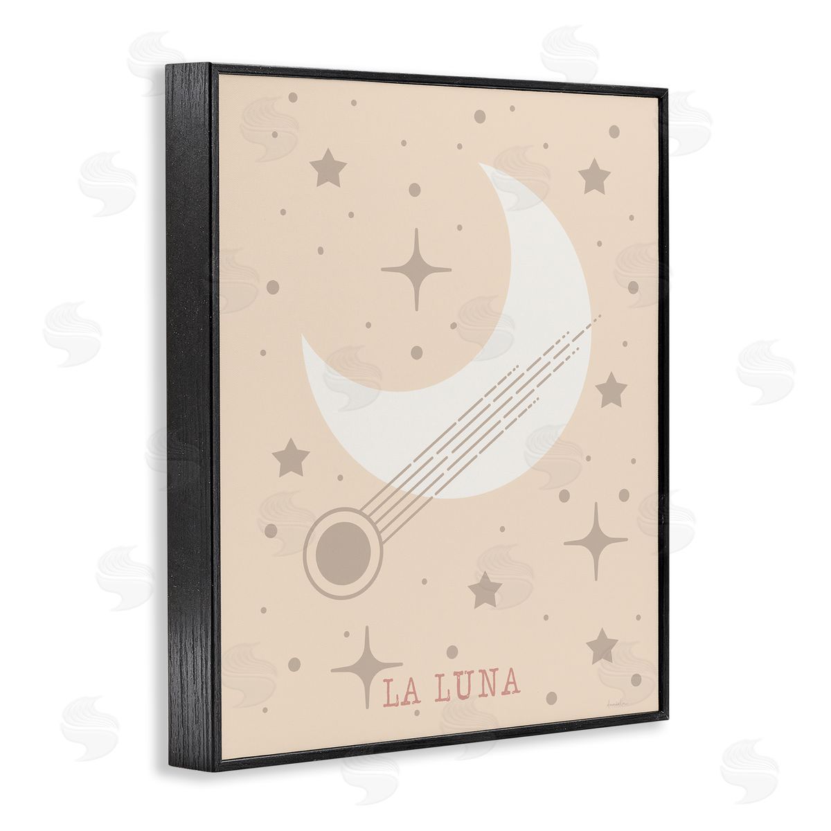 Minimal Moon with Stars Black Frame Print Wall Art, Home Decor by Daniela Santiago