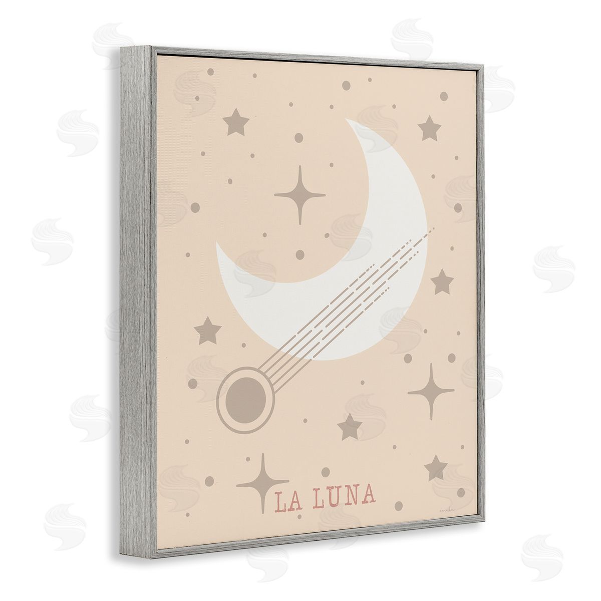 Minimal Moon with Stars Grey Frame Print Wall Art, Home Decor by Daniela Santiago