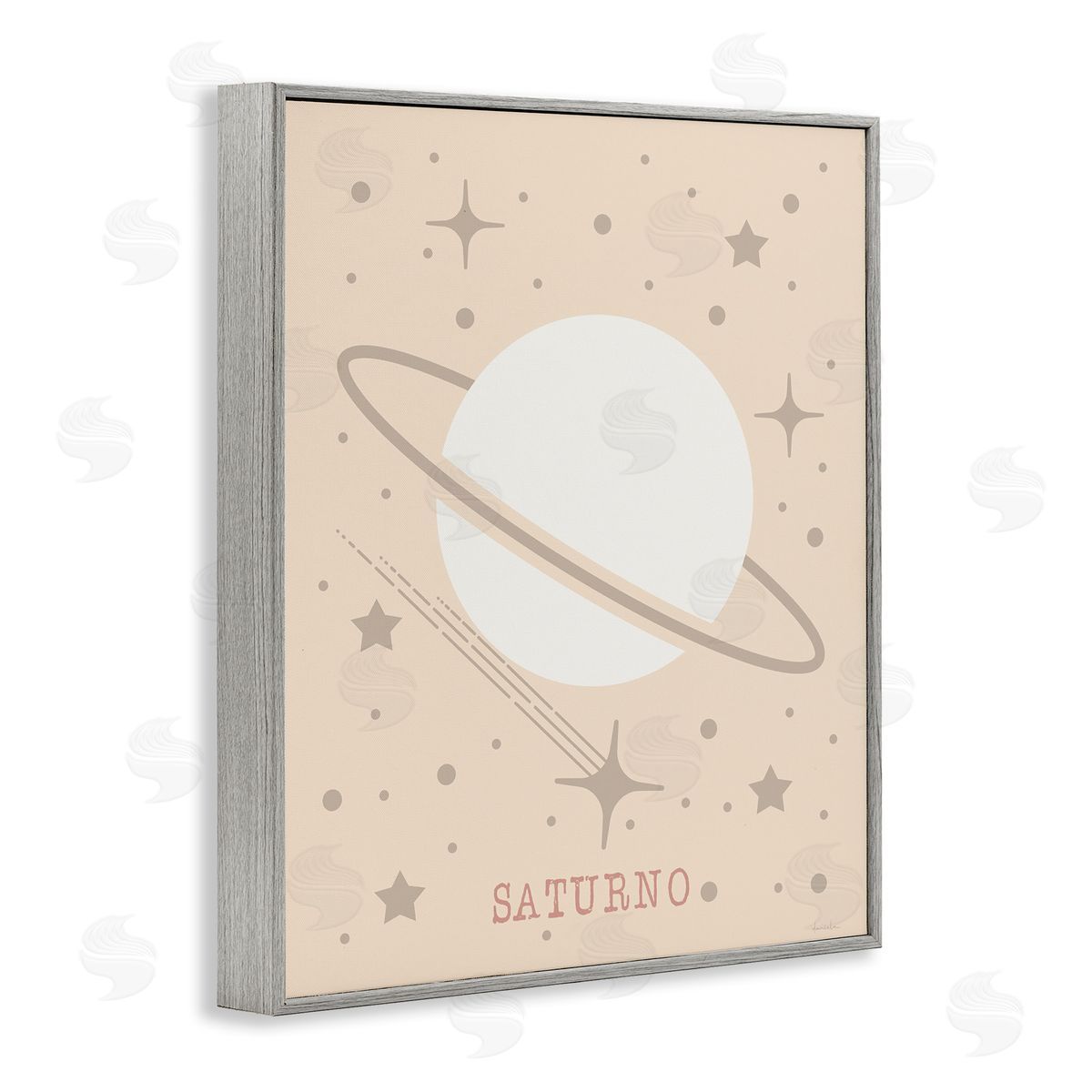 Minimal Saturn with Stars Grey Frame Print Wall Art, Home Decor by Daniela Santiago