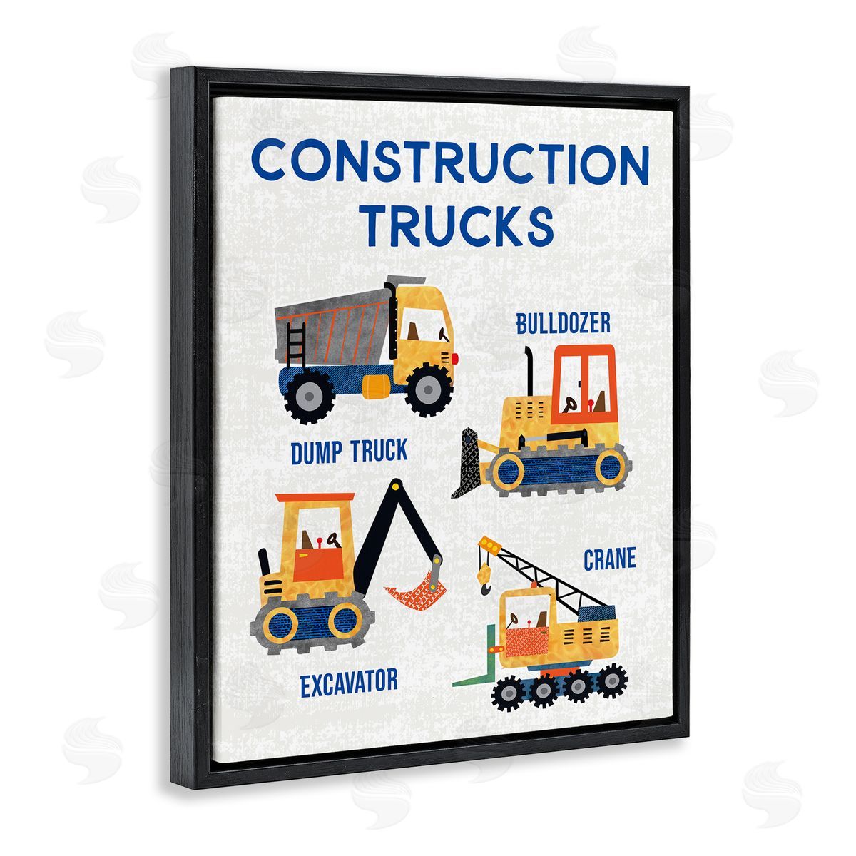 Educational Construction Trucks Black Floating Frame Canvas Wall Art, Home Decor by Conrad Knutsen