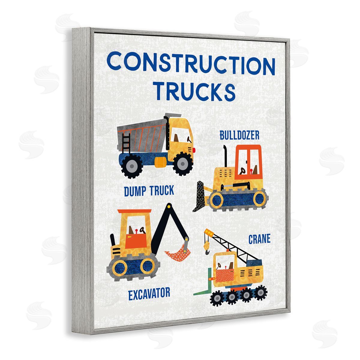Educational Construction Trucks Grey Frame Print Wall Art, Home Decor by Conrad Knutsen
