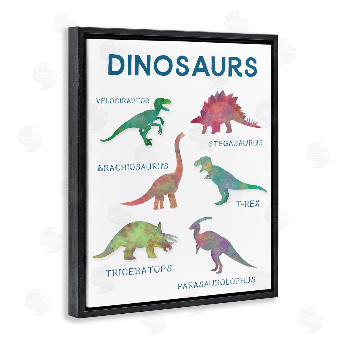 Simple Educational Dinosaurs Black Floating Frame Canvas Wall Art, Home Decor by CAD Designs