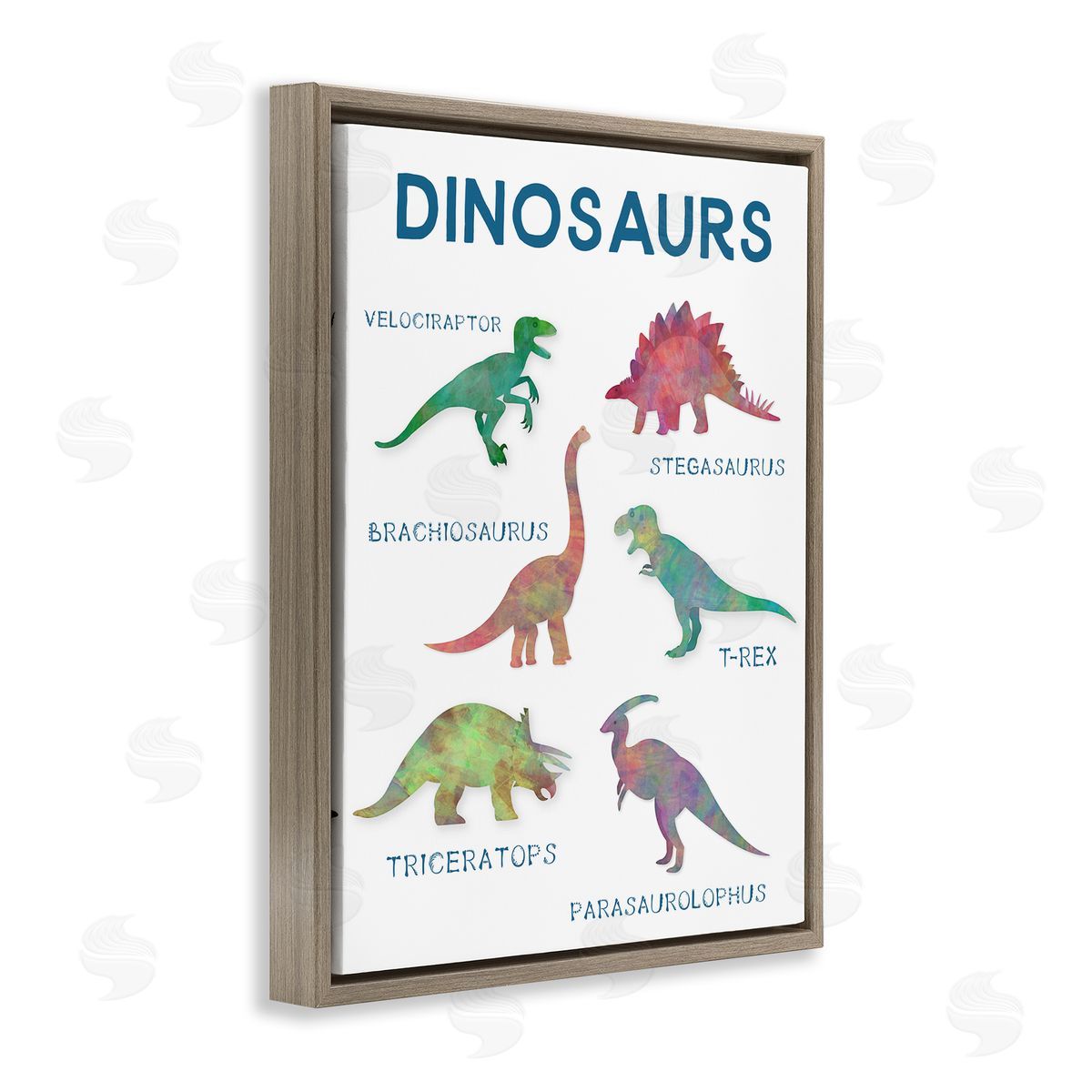 Simple Educational Dinosaurs Brown Floating Frame Canvas Wall Art, Home Decor by CAD Designs