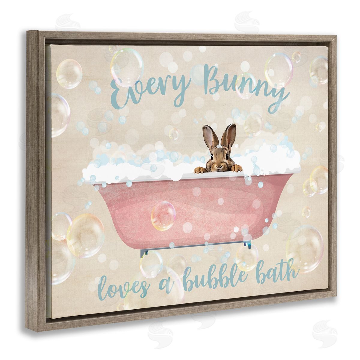Every Bunny Loves Baths Brown Floating Frame Canvas Wall Art, Home Decor by Susan Arnot