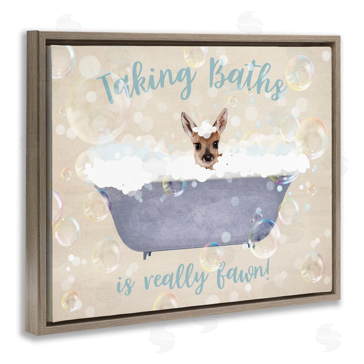 Taking Baths Is Fawn Brown Floating Frame Canvas Wall Art, Home Decor by Susan Arnot