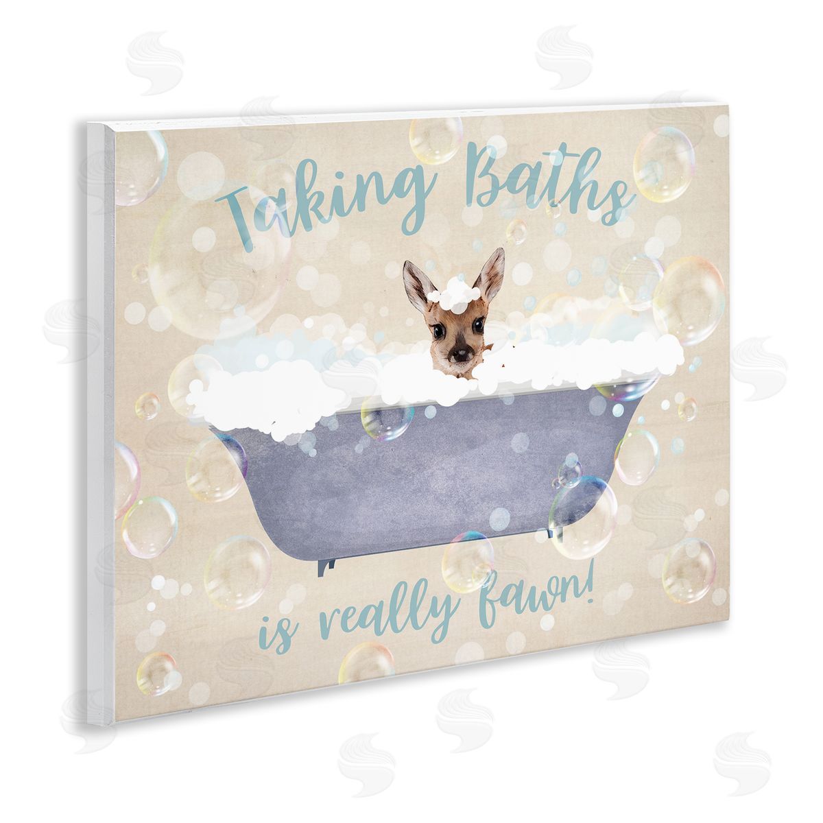 Taking Baths Is Fawn Wood Plaque Wall Art, Home Decor by Susan Arnot