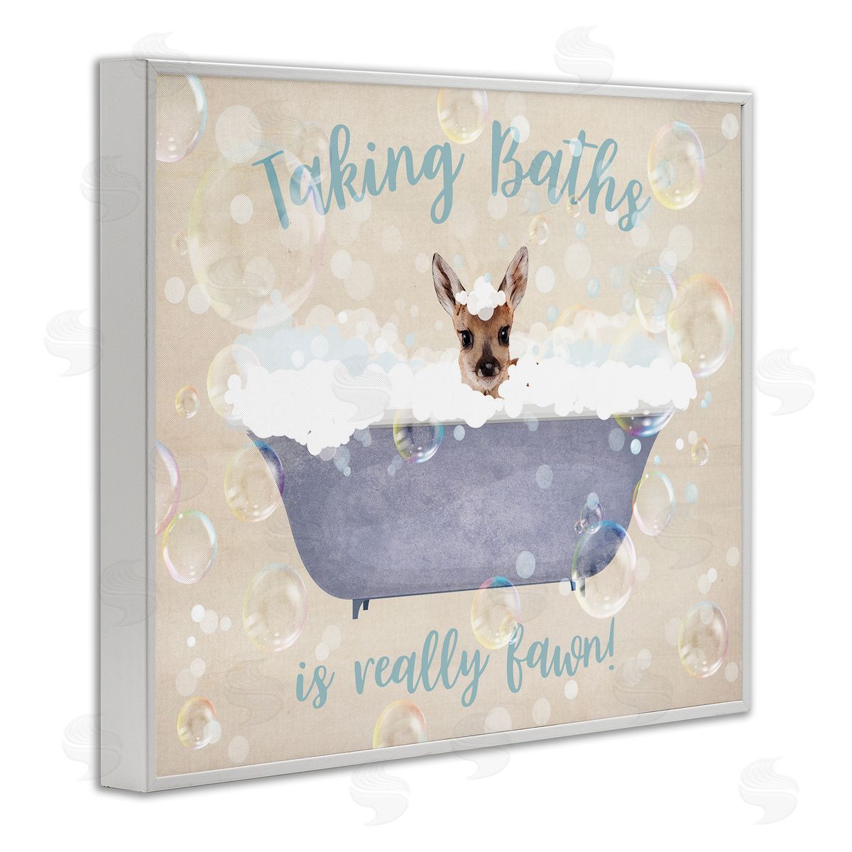 Taking Baths Is Fawn White Frame Print Wall Art, Home Decor by Susan Arnot