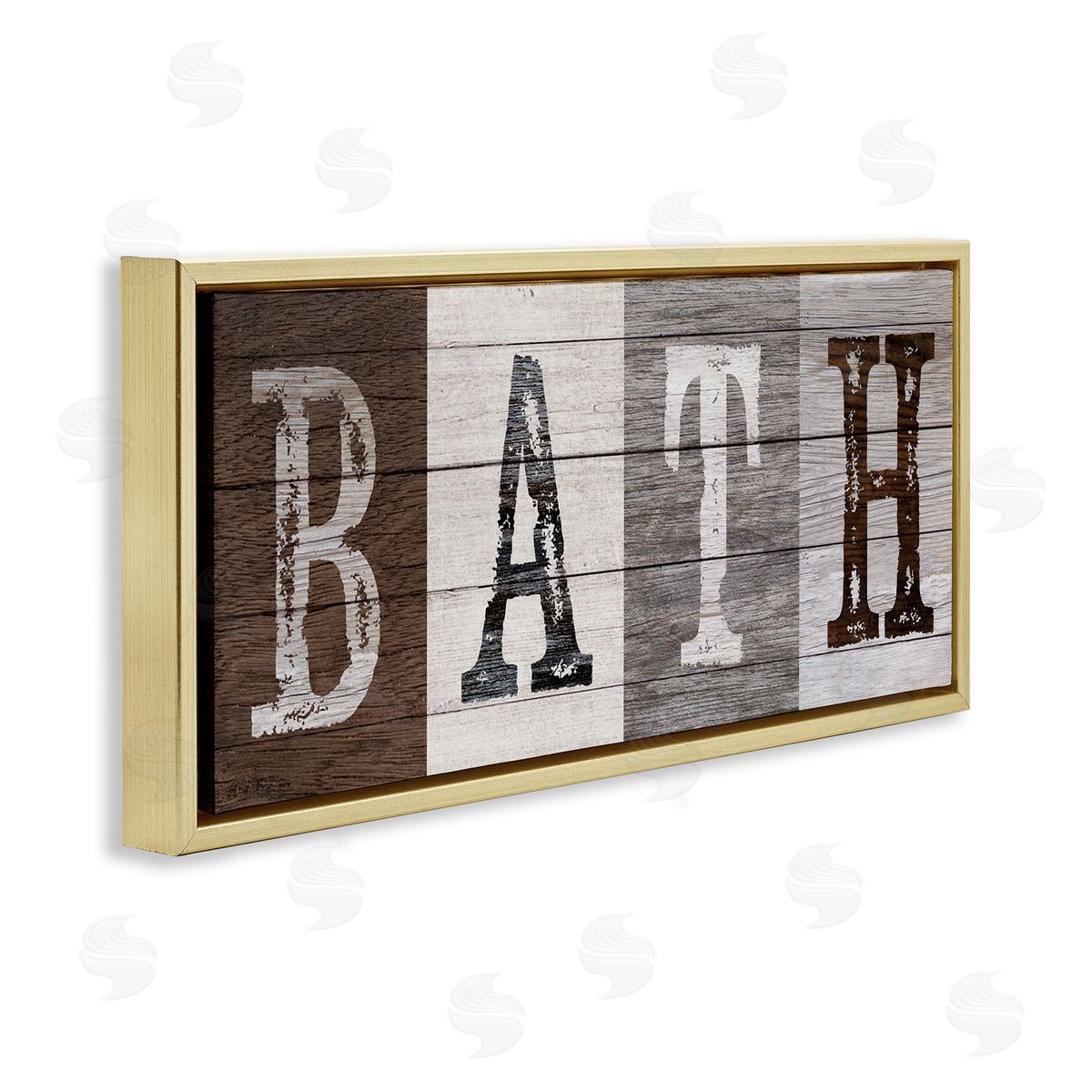 Rustic Bath Letters Gold Floating Frame Canvas Wall Art, Home Decor by Susan Arnot