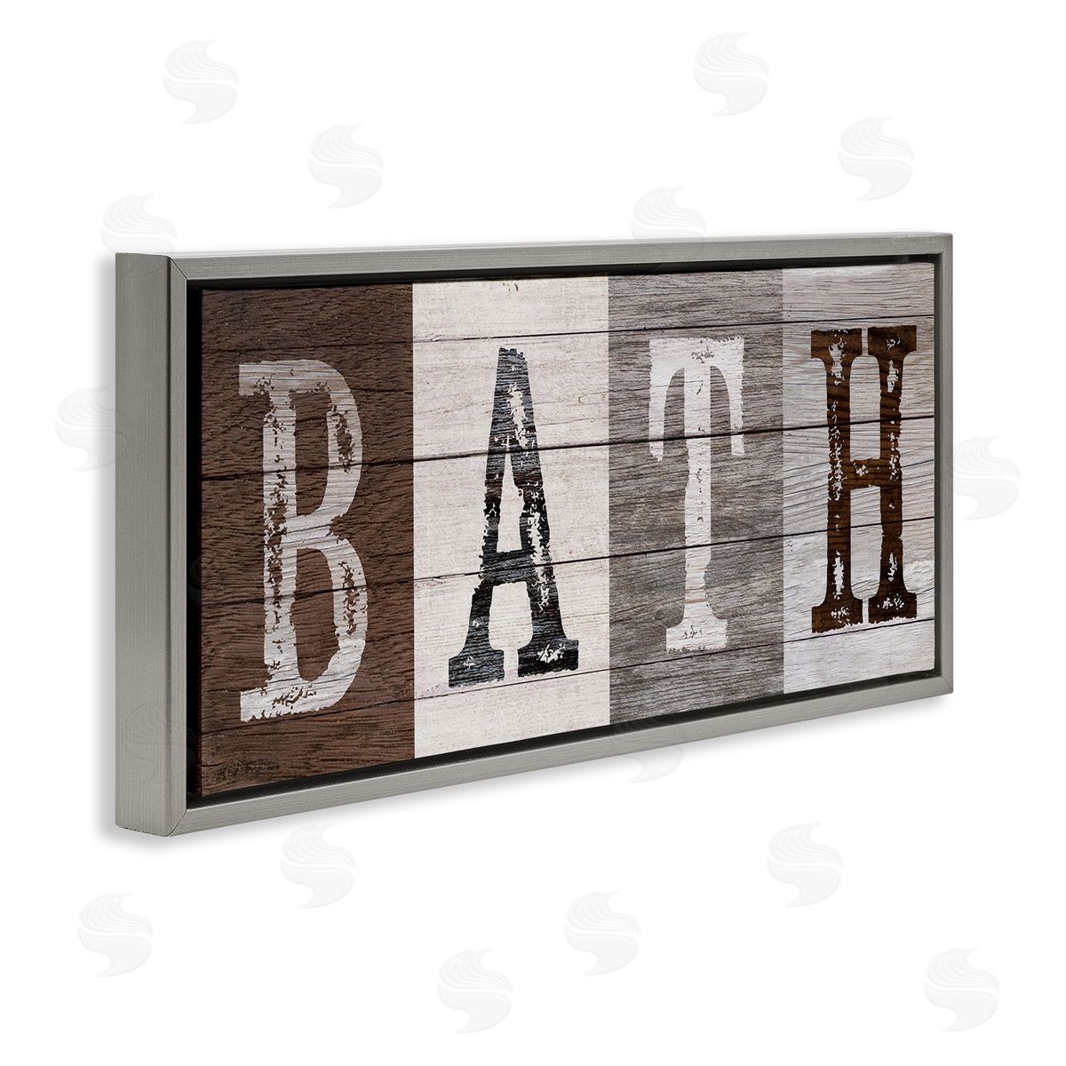 Rustic Bath Letters Grey Floating Frame Canvas Wall Art, Home Decor by Susan Arnot
