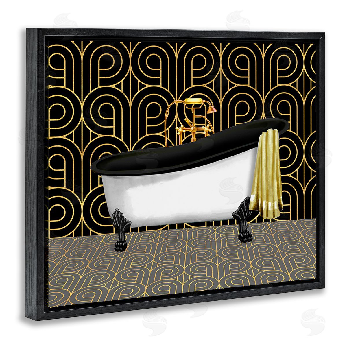 Bathroom in Deco Style Black Floating Frame Canvas Wall Art, Home Decor by Conrad Knutsen