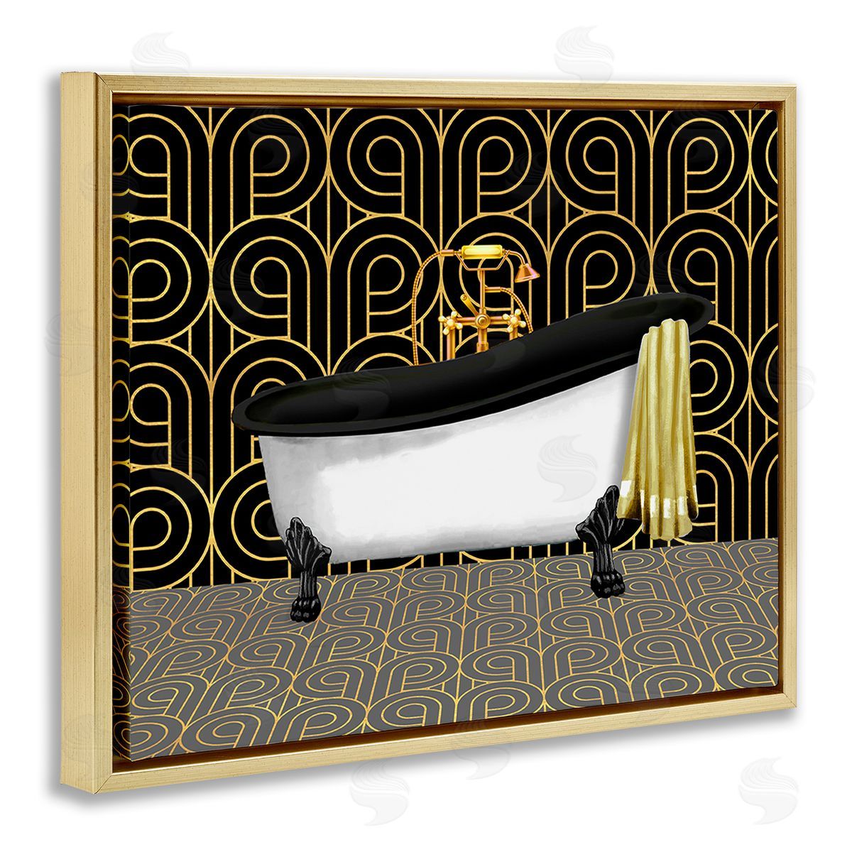 Bathroom in Deco Style Gold Floating Frame Canvas Wall Art, Home Decor by Conrad Knutsen