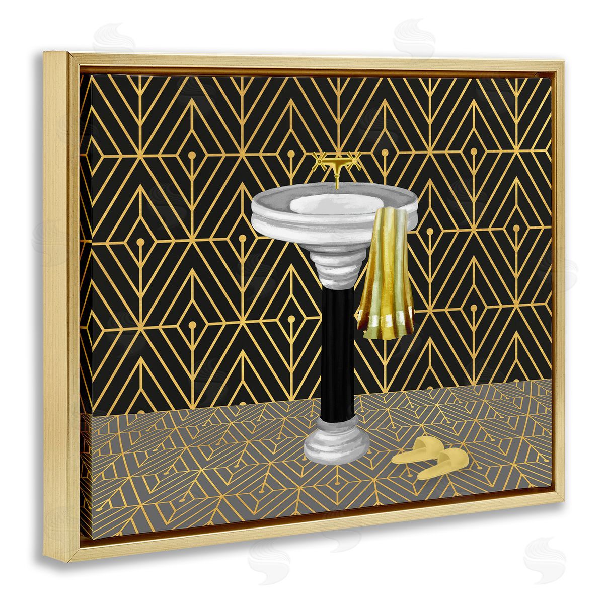Deco Style Glam Bathroom Gold Floating Frame Canvas Wall Art, Home Decor by Conrad Knutsen