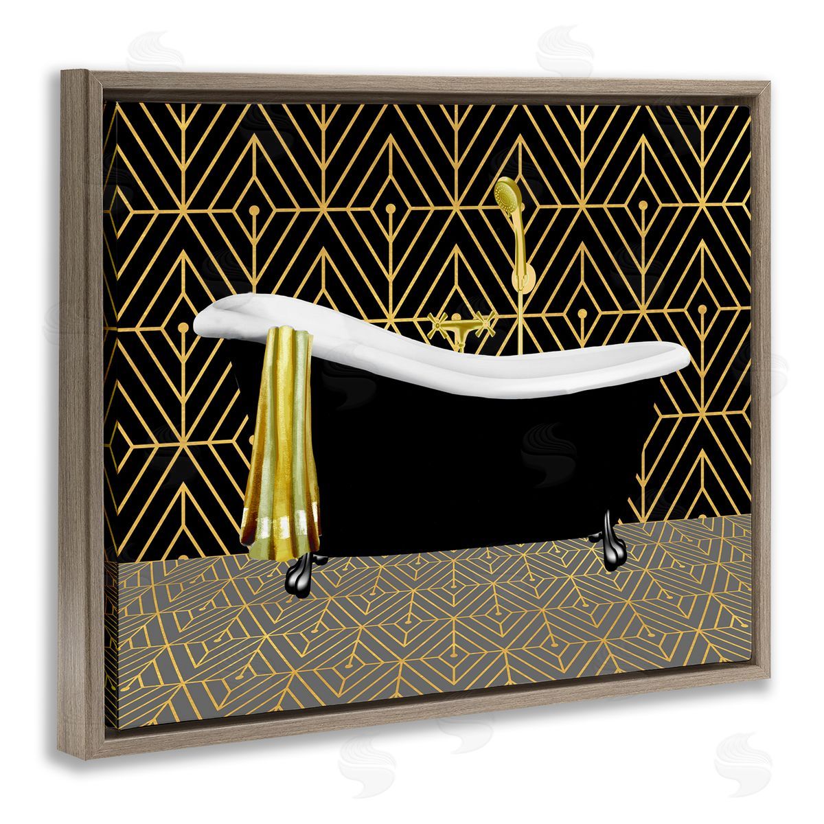 Deco Patterned Bathtub Brown Floating Frame Canvas Wall Art, Home Decor by Conrad Knutsen