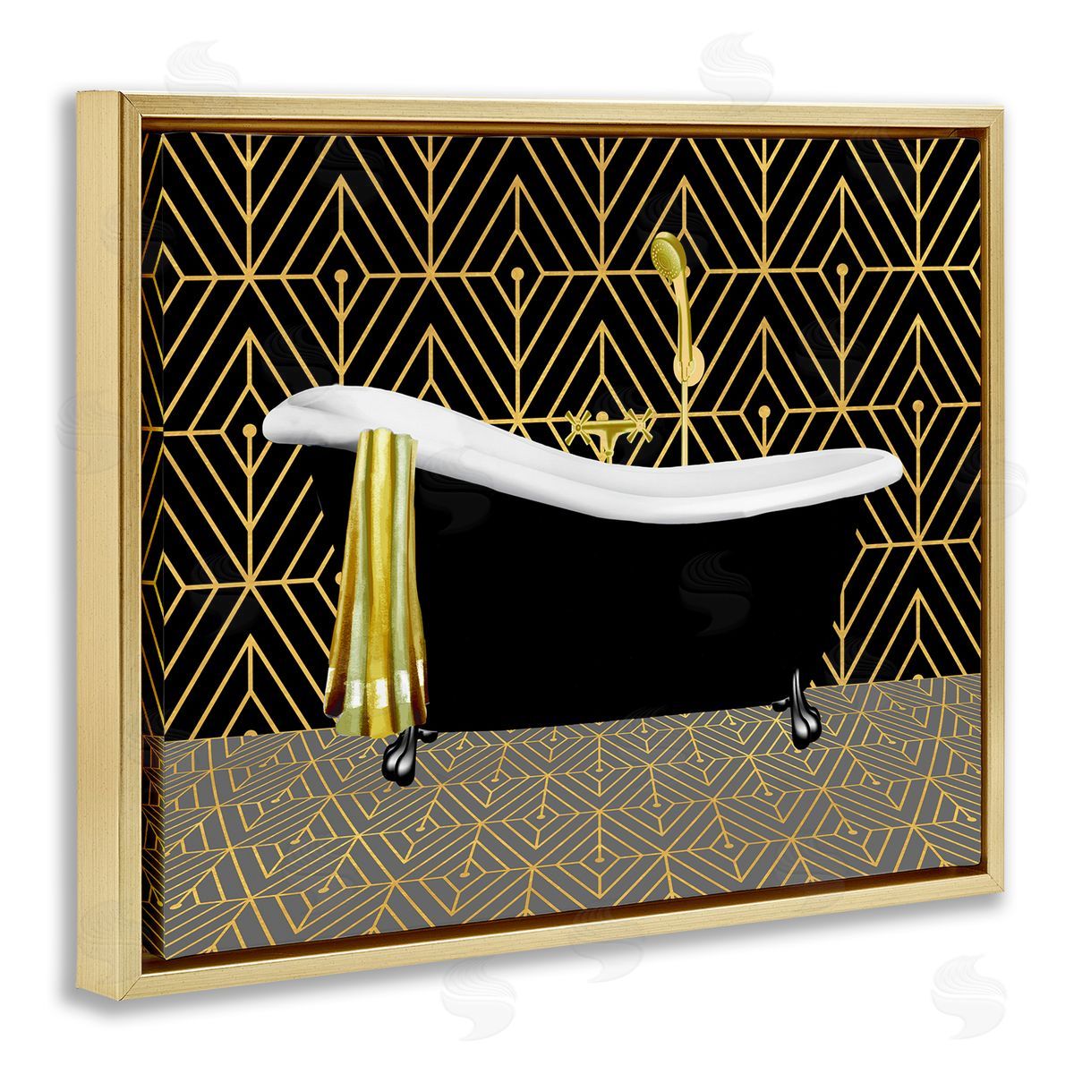 Deco Patterned Bathtub Gold Floating Frame Canvas Wall Art, Home Decor by Conrad Knutsen