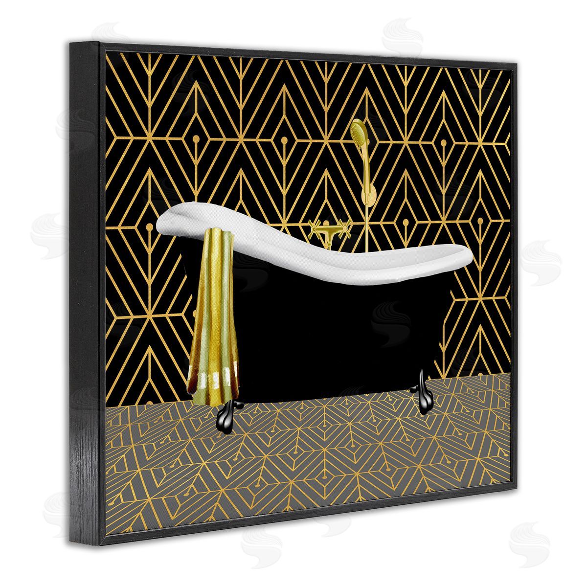 Deco Patterned Bathtub Black Frame Print Wall Art, Home Decor by Conrad Knutsen