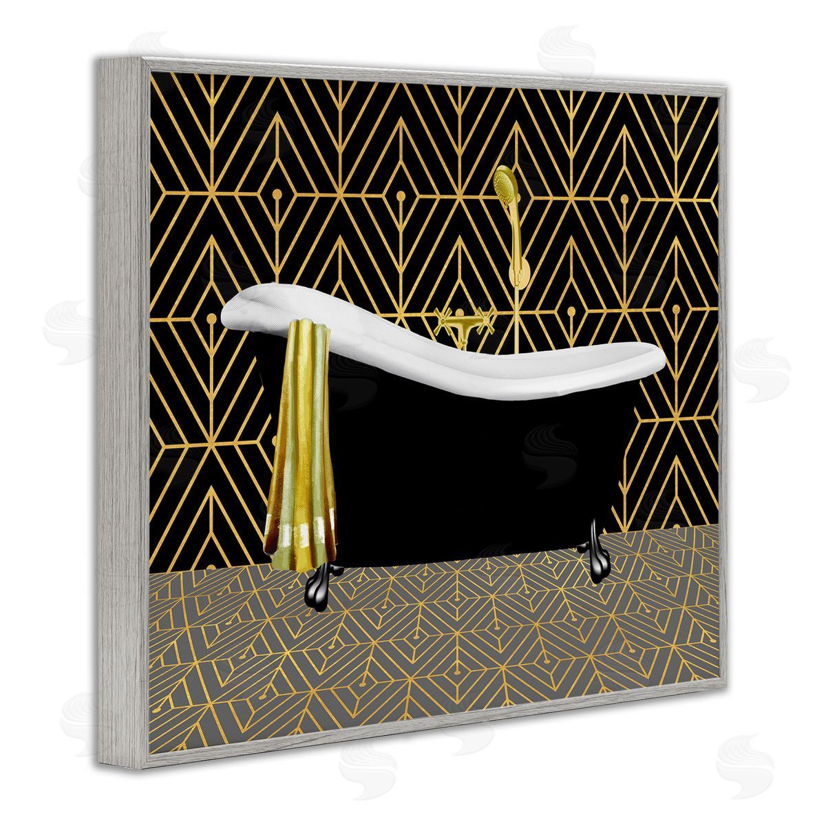Deco Patterned Bathtub Grey Frame Print Wall Art, Home Decor by Conrad Knutsen