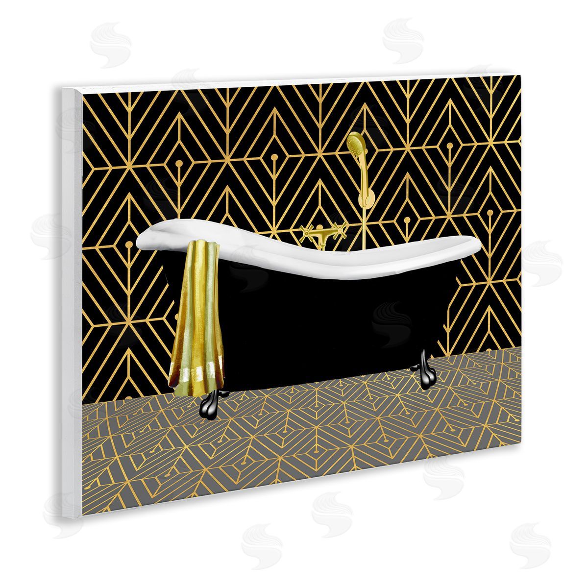 Deco Patterned Bathtub Wood Plaque Wall Art, Home Decor by Conrad Knutsen