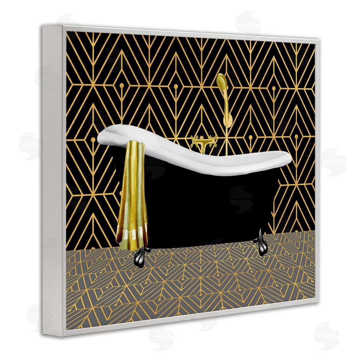 Deco Patterned Bathtub White Frame Print Wall Art, Home Decor by Conrad Knutsen