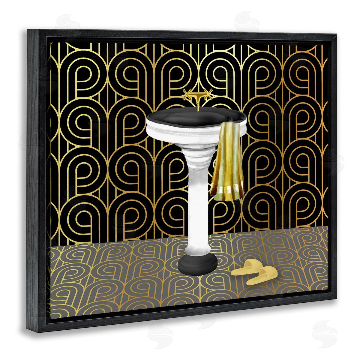 Bathroom Sink Deco Style Black Floating Frame Canvas Wall Art, Home Decor by Conrad Knutsen