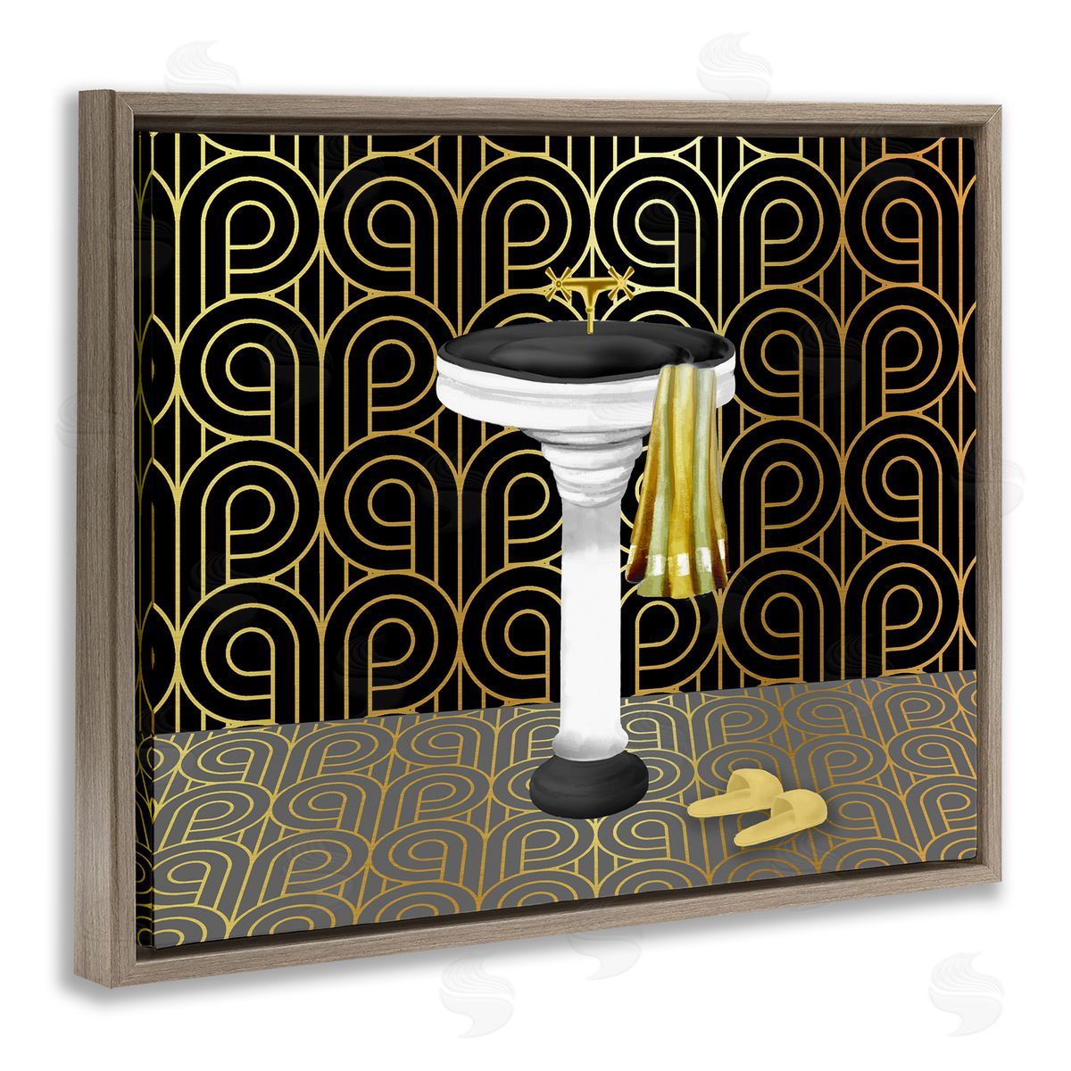 Bathroom Sink Deco Style Brown Floating Frame Canvas Wall Art, Home Decor by Conrad Knutsen