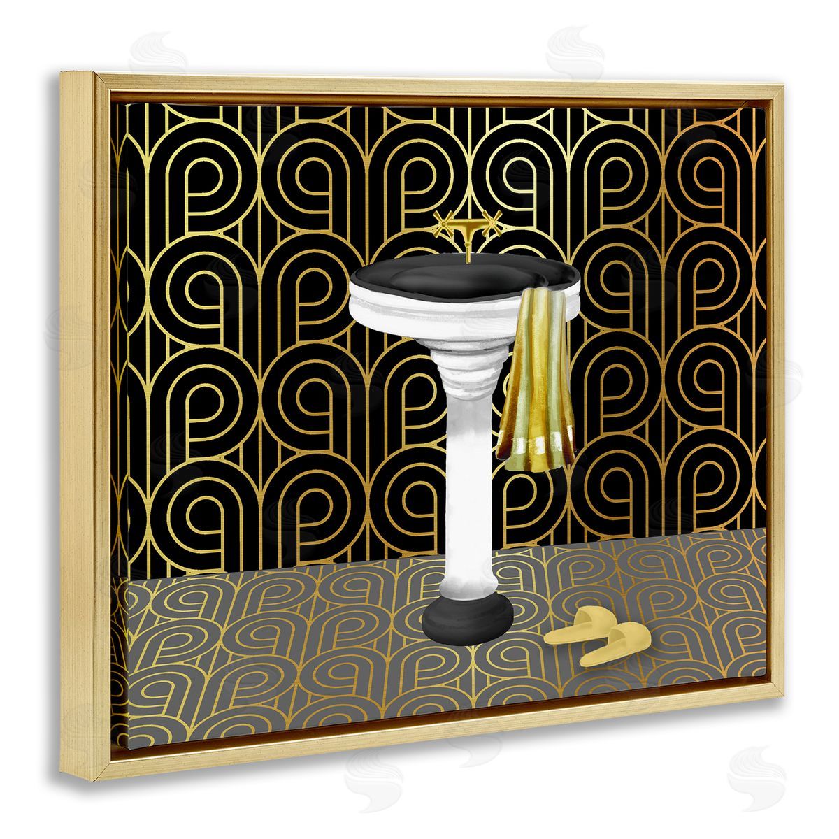 Bathroom Sink Deco Style Gold Floating Frame Canvas Wall Art, Home Decor by Conrad Knutsen