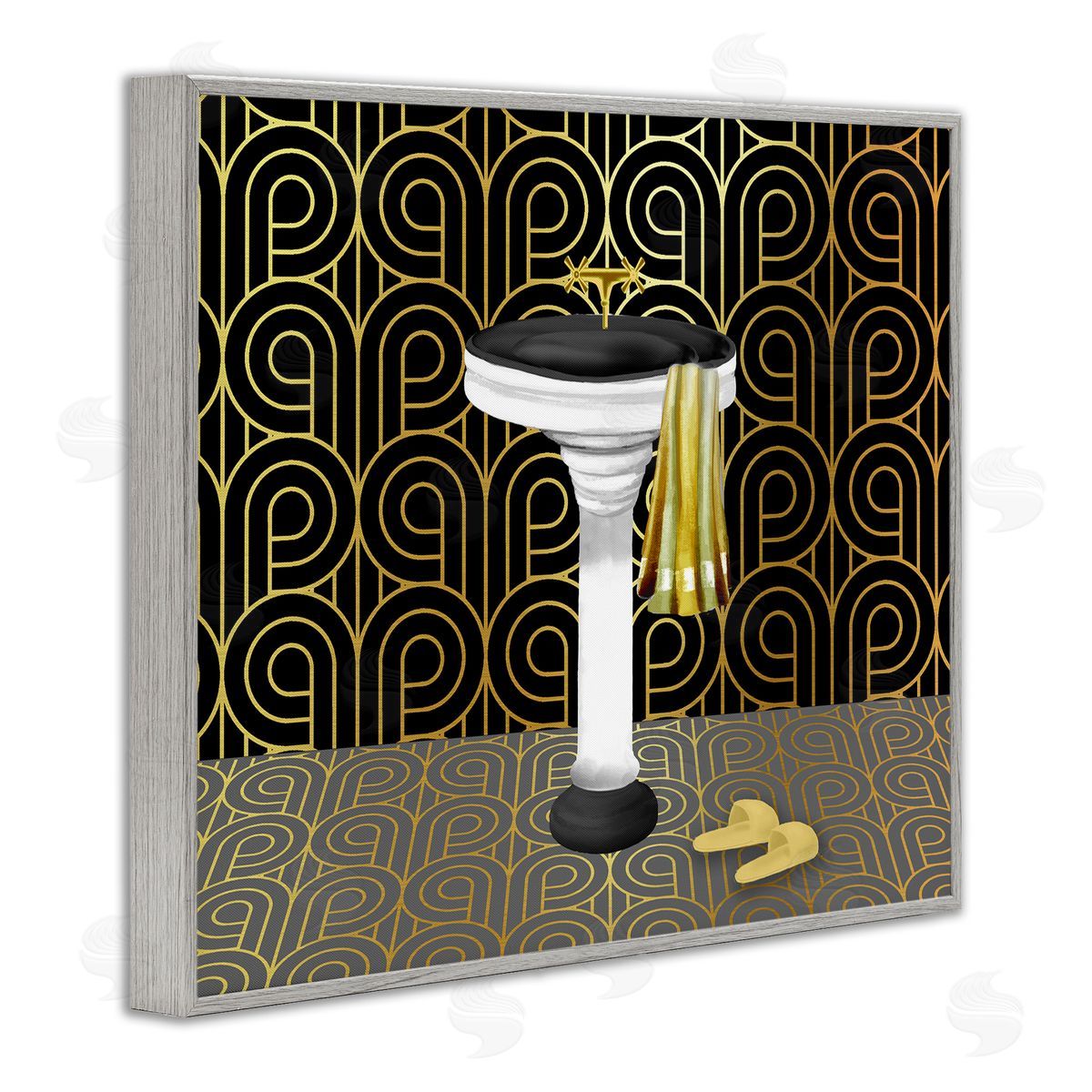 Bathroom Sink Deco Style Grey Frame Print Wall Art, Home Decor by Conrad Knutsen