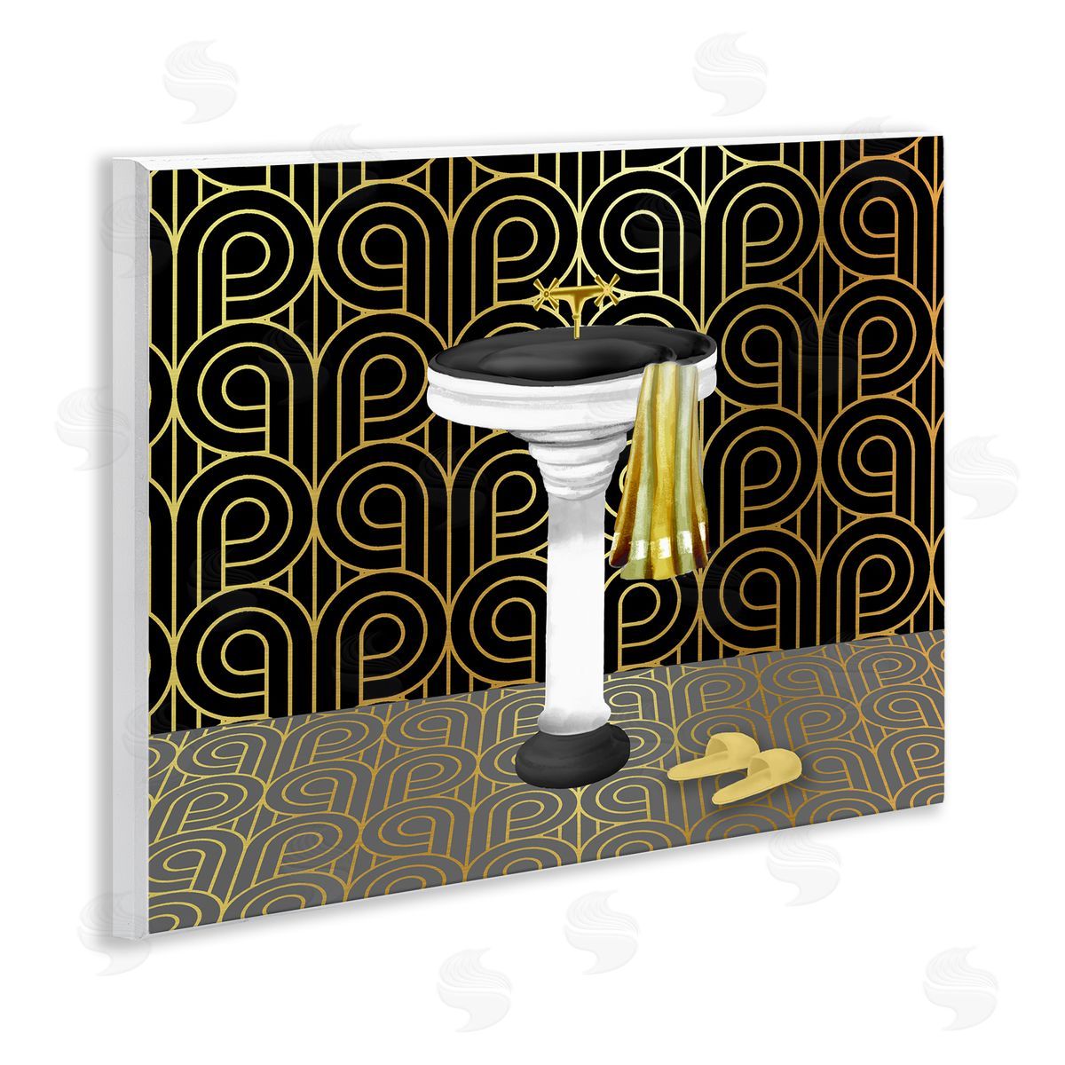 Bathroom Sink Deco Style Wood Plaque Wall Art, Home Decor by Conrad Knutsen
