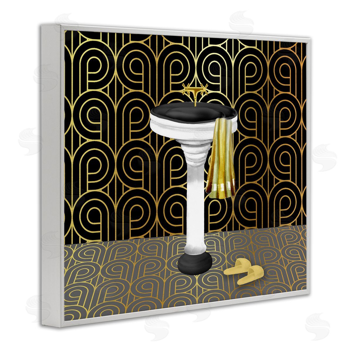 Bathroom Sink Deco Style White Frame Print Wall Art, Home Decor by Conrad Knutsen