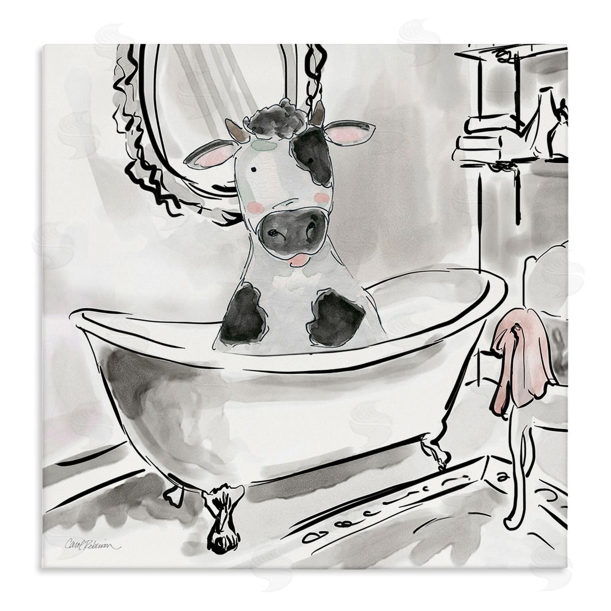 Minimal Bathtub Cow Canvas Wall Art, Home Decor by Carol Robinson