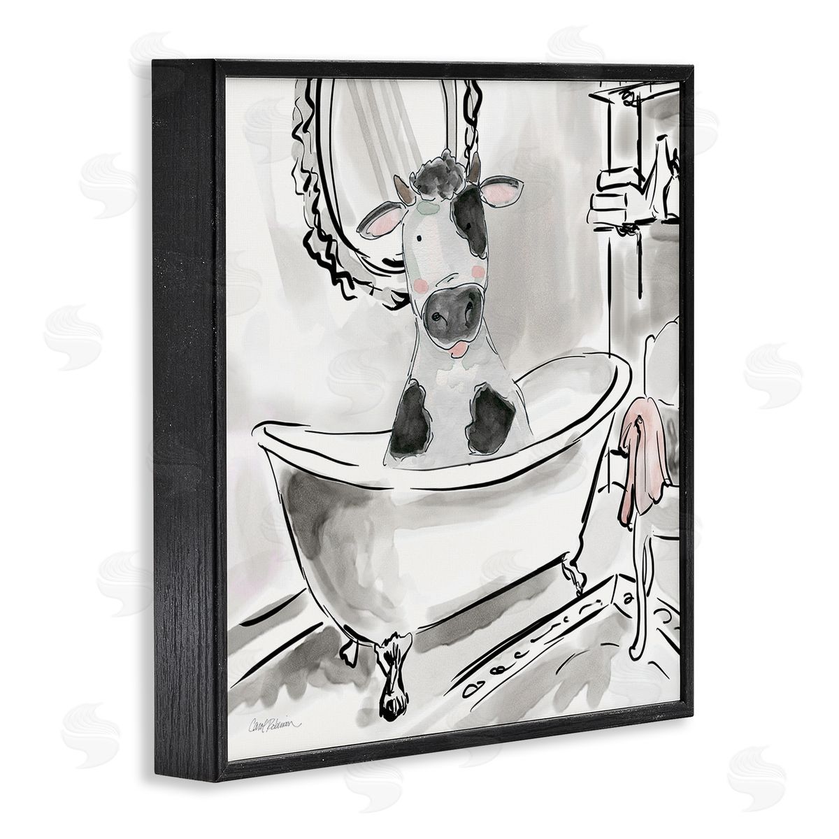 Minimal Bathtub Cow Black Frame Print Wall Art, Home Decor by Carol Robinson
