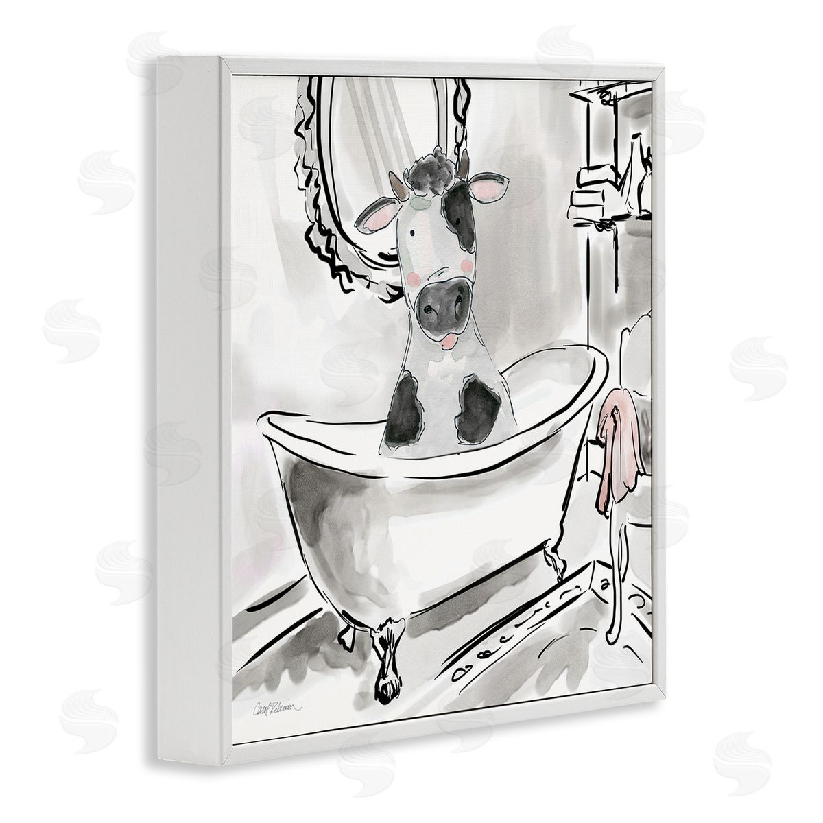 Minimal Bathtub Cow White Frame Print Wall Art, Home Decor by Carol Robinson